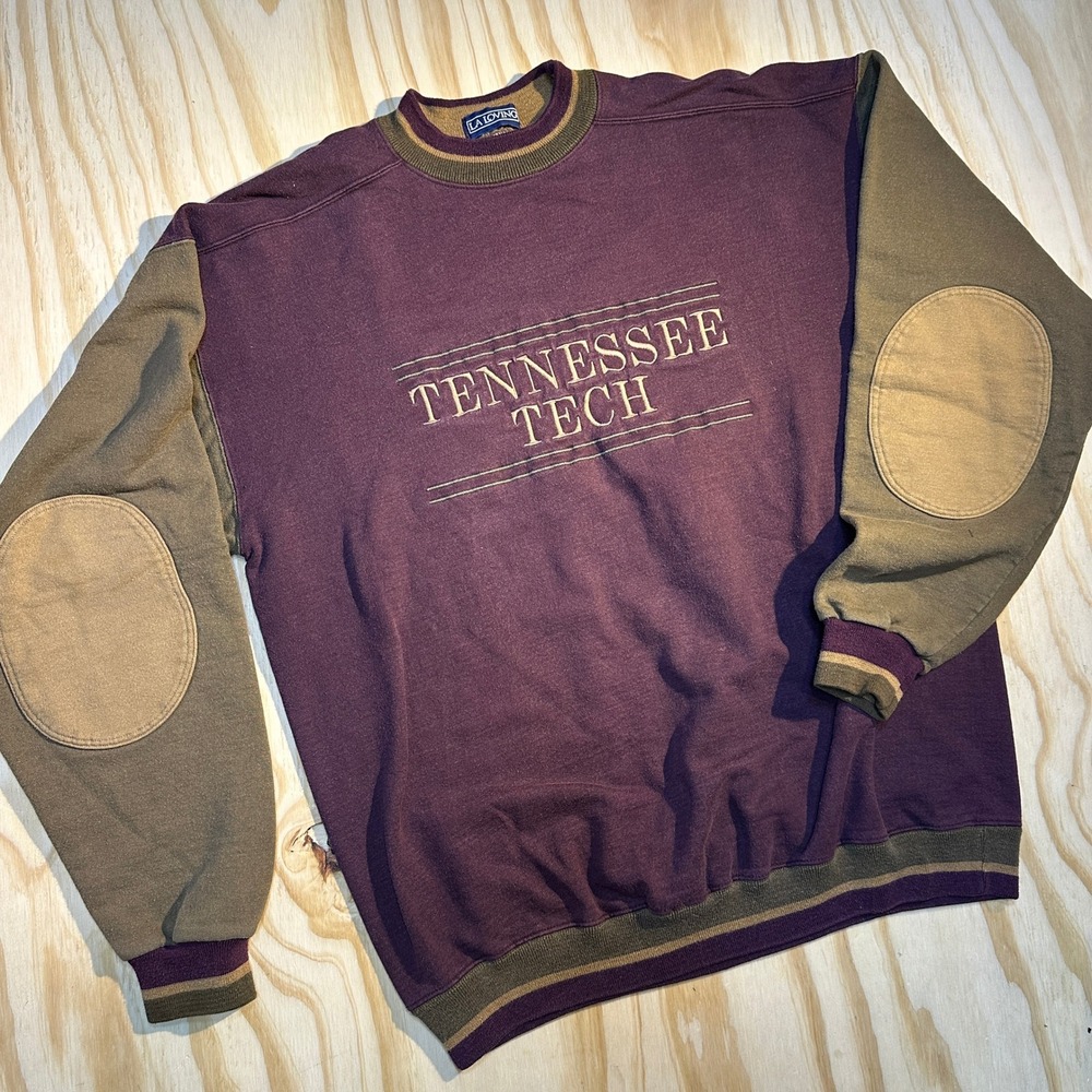 LA Loving Tennessee Tech Vintage Sweatshirt XL Purple Olive Elbow Patches